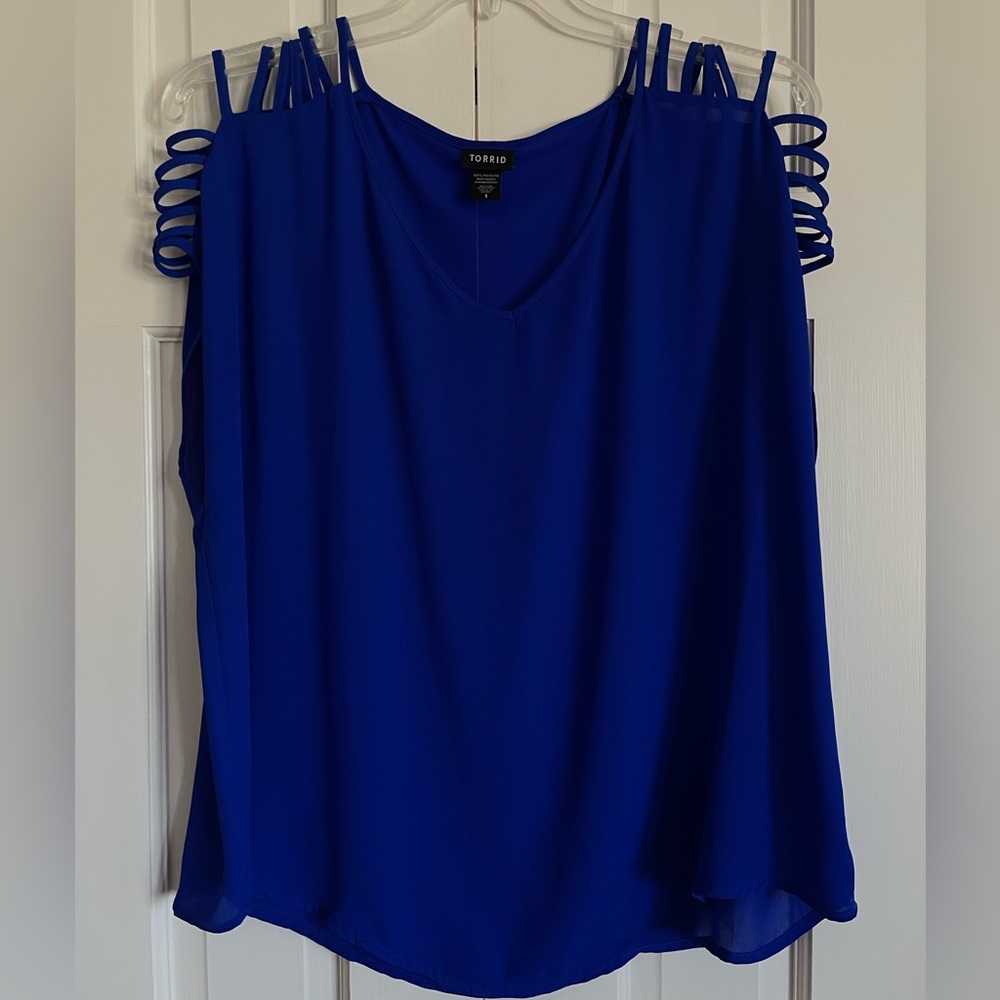 TORRID Electric Blue Chiffon Top with Strappy Shoulder Detail, Size 1